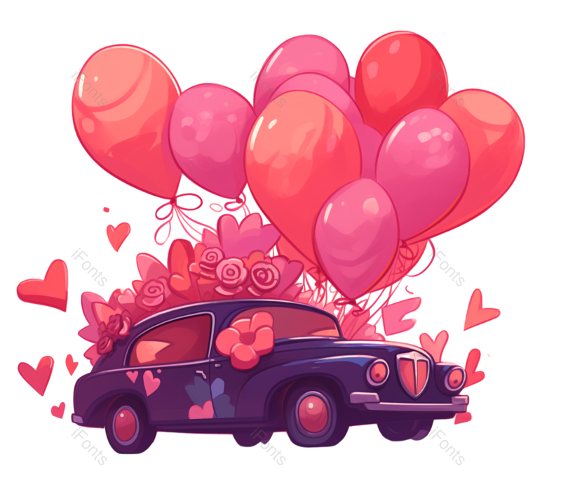 元素图片,卡通车元素,小轿车PNG,浪漫免抠素材